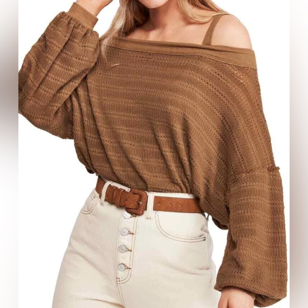 Free People -Brown Off-Shoulder Sweater